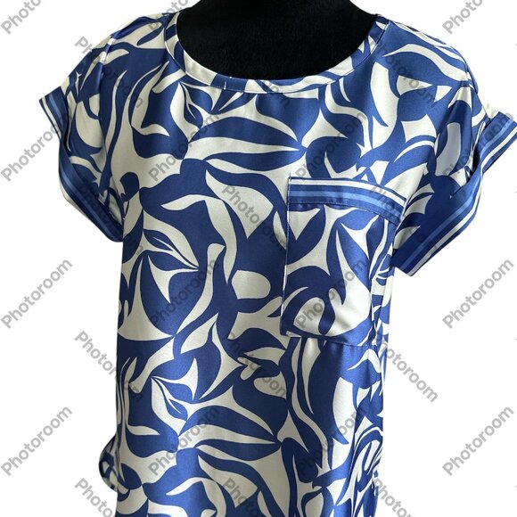 Loft Blue & White Patterned Cap Sleeve Blouse Small - Picture 1 of 6